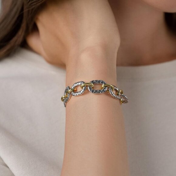 Two Tone Italian Designer Inspired Chain Link  Chunky Rope Bracelets for Women - Picture 4 of 6